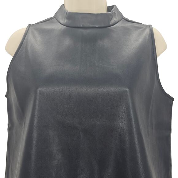 Ann Taylor womans size S Faux Leather Shell Top Navy Sleeveless Mock Neck NEW - Picture 2 of 7